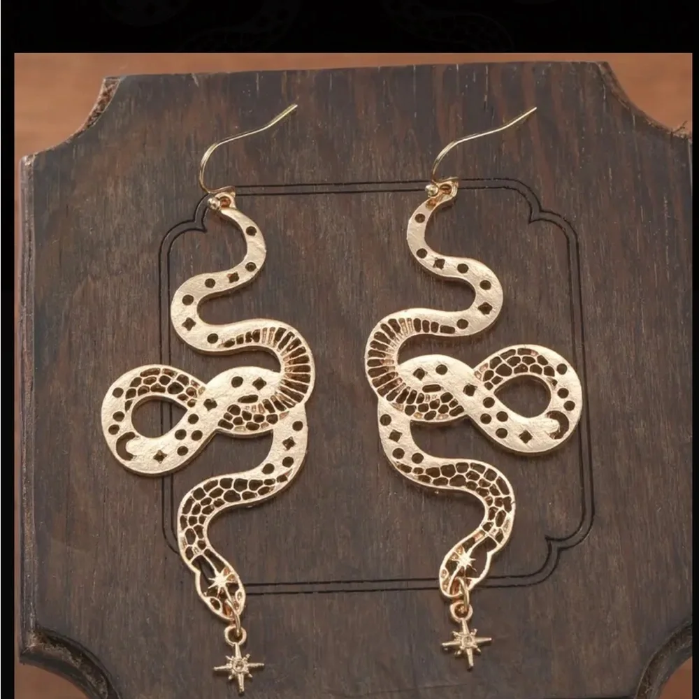 Boho Gold Snake Drop Earrings | Year of the Snake - Picture 1 of 1